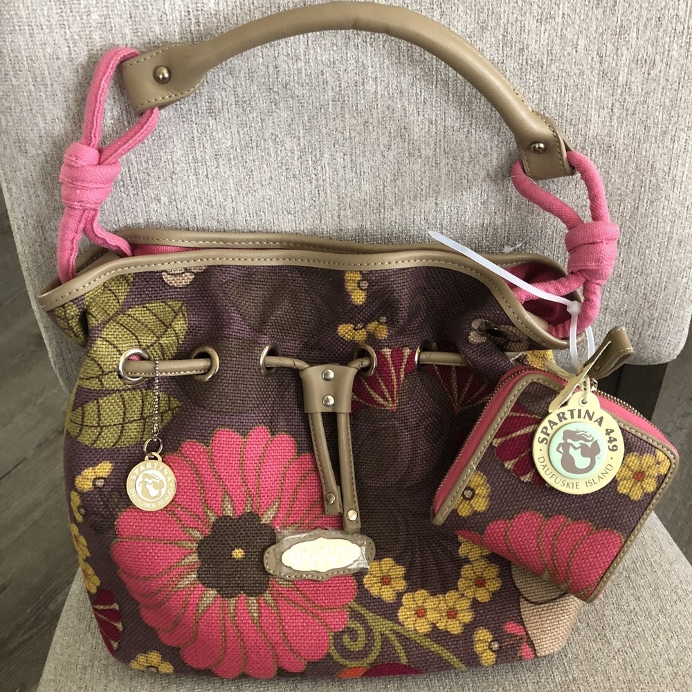 Spartina 449 daufuskie island Linen Leather Sarah Floral Bucket Handbag & Wallet